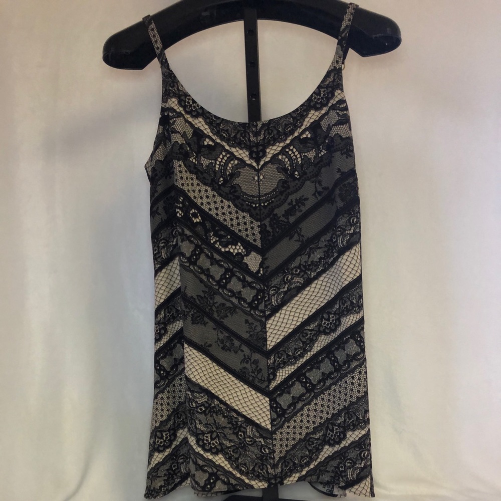 CAbi Black Lace Print Tank